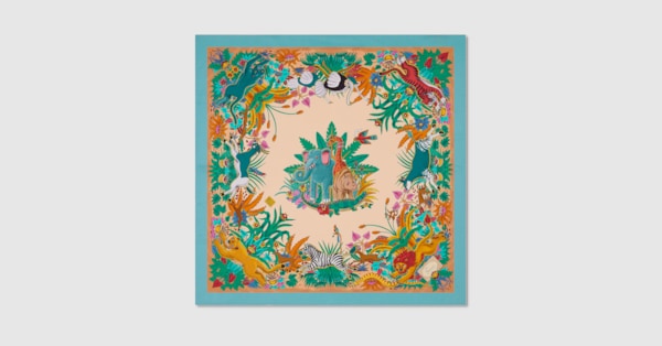 2504-110｜美品｜グッチ スカーフ シルク ピンク マルチカラー 2504-110｜美品｜グッチ スカーフ シルク ピンク マルチカラー