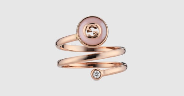 ゴールド ネイビー クロスオーバーリング Gucci Interlocking 18k spiral ring in 18k rose gold | GUCCI® US