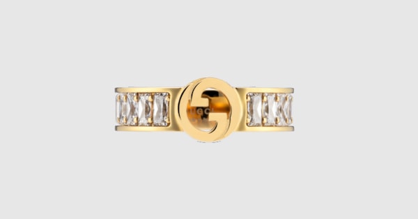 Gucci Blondie wide crystal ring in light gold-toned brass