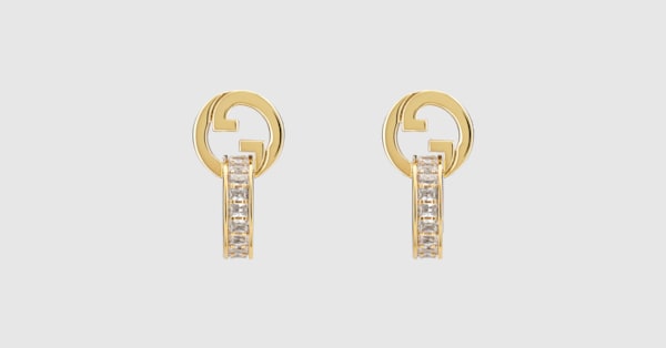 GUCCI(グッチ)ブロンディクリスタルピアス グッチ ブロンディ〕リンク クリスタル ピアス ・ライトゴールドトーン