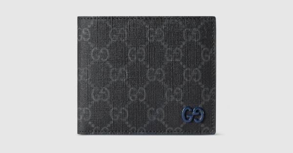 Blue interior GG bi-fold wallet in black Supreme | GUCCI® US