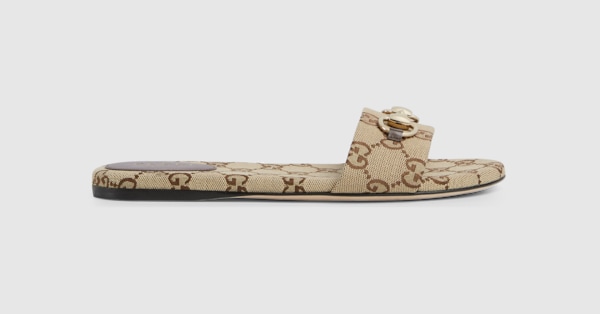 Gucci Womens Angelina Maxi GG Platform Slide Sandals- Beige