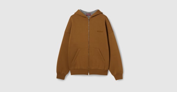 【ギフ_包装】 jersey hooded Embroidered sweatshirt US GUCCI® | brown in トップス