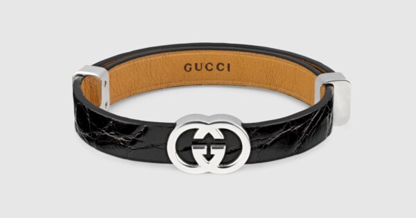 gucci leather×silver bracelet 00s NEW W/B/T AUTHENTIC GUCCI STERLING SILVER AND BLACK LEATHER