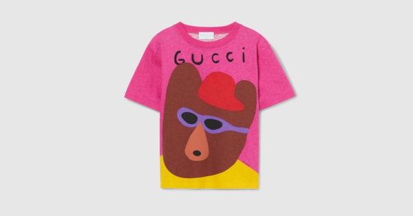 チルドレンズ〕プリント コットン Tシャツ ・フューシャピンク | GUCCI公式