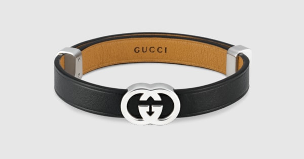 Gucci Interlocking leather bracelet in black leather | GUCCI® US