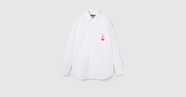 Cotton poplin shirt with embroidery in white | GUCCI® US