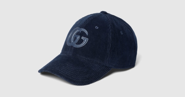 GUCCIキャップ Velvet baseball hat with embroidery in dark blue | GUCCI® US