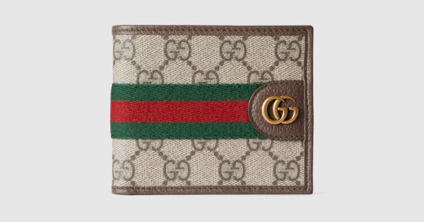 Ophidia bi-fold wallet in beige and dark brown fabric | GUCCI® US