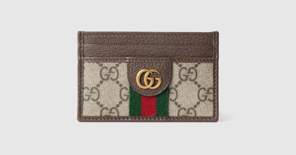 Ophidia card case in beige and dark brown fabric | GUCCI® US