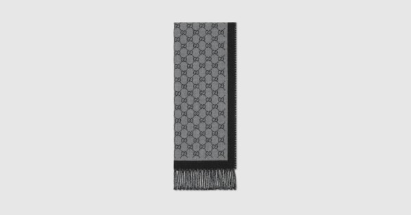 GG wool jacquard scarf in black and grey | GUCCI® MX