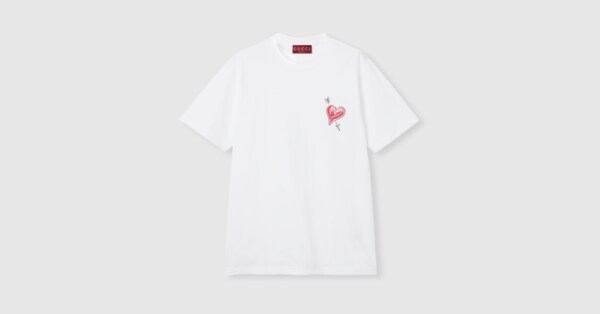 Cotton jersey T-shirt with patch in white | GUCCI® US