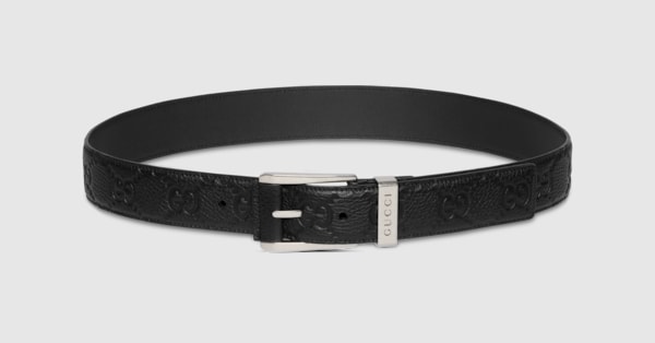 Embossed GG belt with squared buckle in black | GUCCI® US