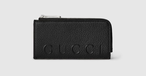 Zip card case with logo in black leather | GUCCI® CA