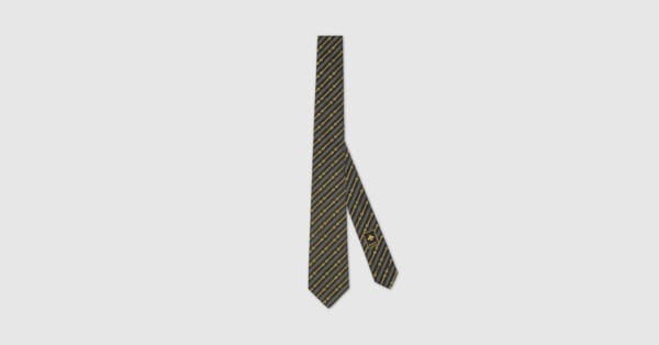 美品！GUCCI　ネクタイ　GGスプリーム ドット ホワイト ホースビット シルクジャカード ネクタイブラック＆グレー