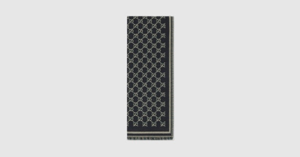 GG wool jacquard scarf in black and dark green | GUCCI® US