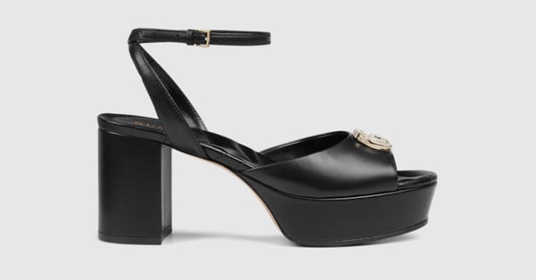 Women's platform sandal with Double G in black leaher