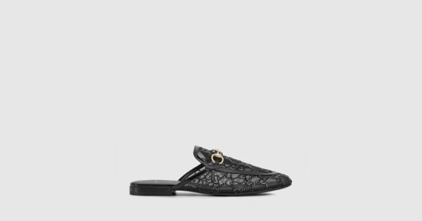 NEW GUCCI! Women’s GG Princetown shoes Women's GG crystal Princetown slipper in black GG mesh with