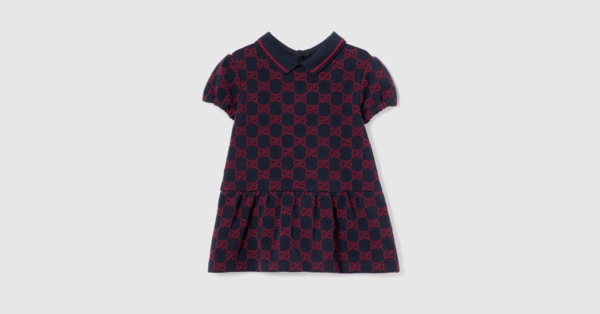 Baby GG cotton piquet dress in blue and red | GUCCI® US