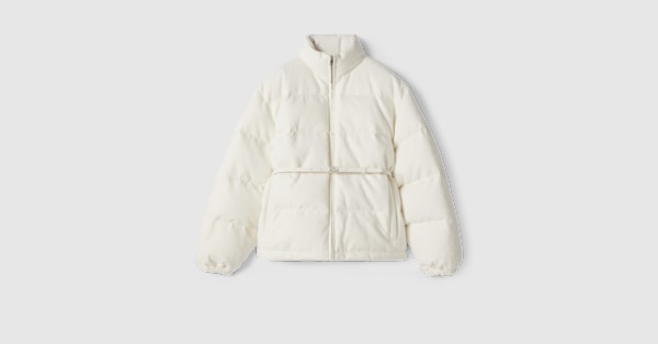 GG canvas padded bomber jacket in white | GUCCI® SI