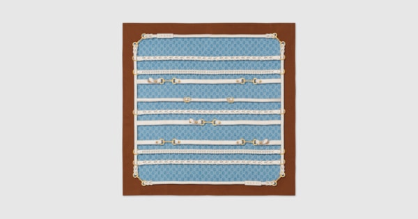 プリント シルクツイル スカーフブルー＆ライトブラウン | GUCCI公式