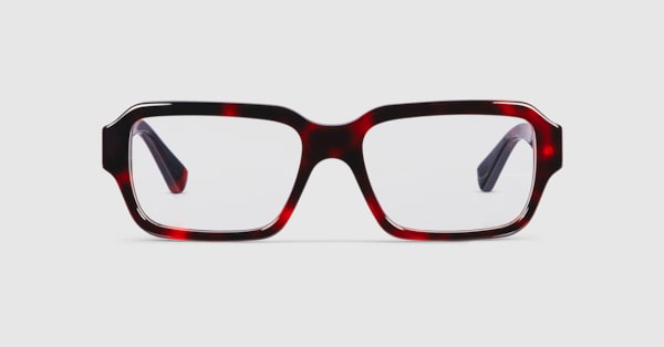 Rectangular frame sunglasses in red and black tortoiseshell