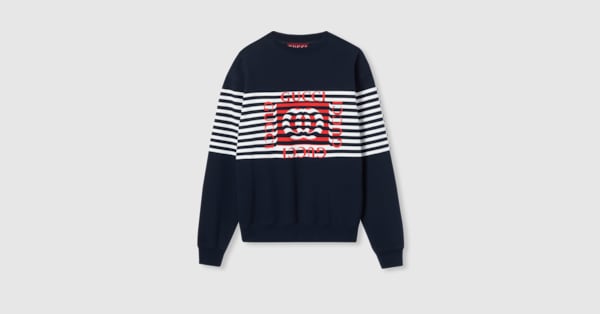 Printed cotton jersey sweatshirt in navy | GUCCI® BG