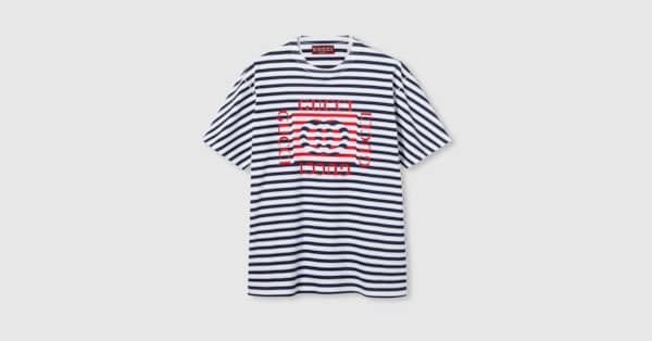 コットンジャージー プリント Tシャツブルー＆ホワイト | GUCCI公式