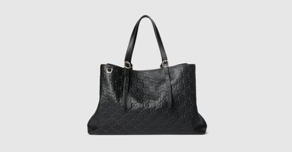 GUCCI ♪ GGエンブレム ラージ トートバッグ 815213AAFD GGエンブレム〕ラージ トートバッグ ブラック レザー | GUCCI公式