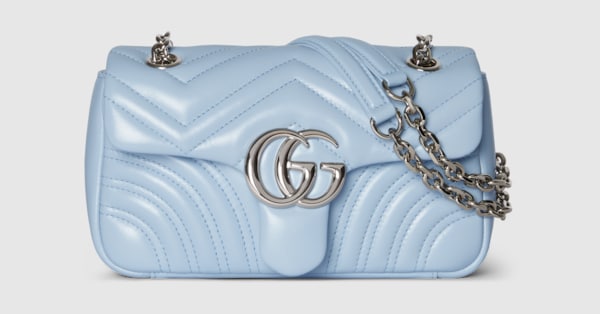 GG Marmont small shoulder bag in light blue leather | GUCCI® US