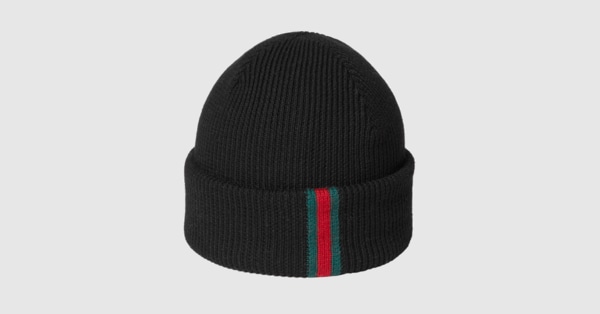 ウェブ ストライプ付き ウール ハット ・ブラック | GUCCI公式