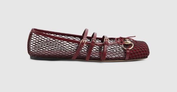 Women's Gucci Horsebit ballet flat in Rosso Ancora mesh GUCCI® SI