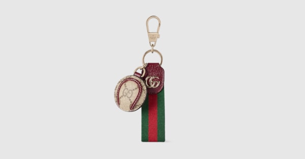 Llavero Gucci Tennis con tribanda Web en tejido con GG beige y