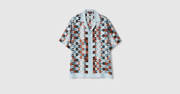 Printed silk twill bowling shirt in multicolor | GUCCI® ES