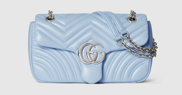 GUCCI フローラ　ミラー　水色　マーモント GG Marmont small shoulder bag in light blue leather | GUCCI® US