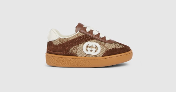 Toddler G74 sneaker in beige and dark brown canvas | GUCCI® US