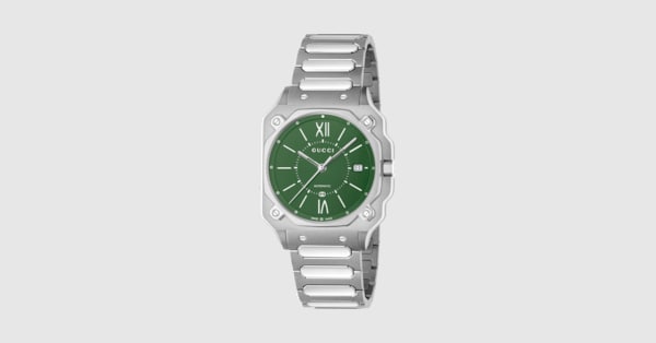 GUCCIグリーンベゼル アナログ時計 金属バンド G-Flat watch, 36mm in steel | GUCCI® US