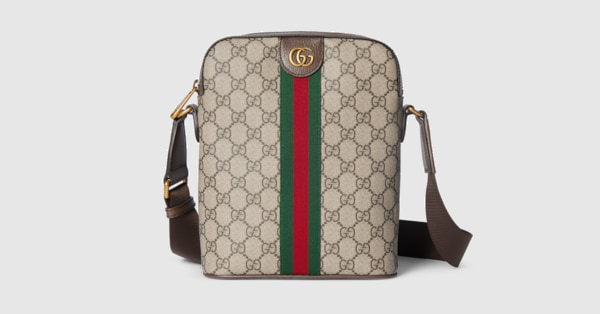 Ophidia small slingbag in beige and dark brown fabric | GUCCI® ZA