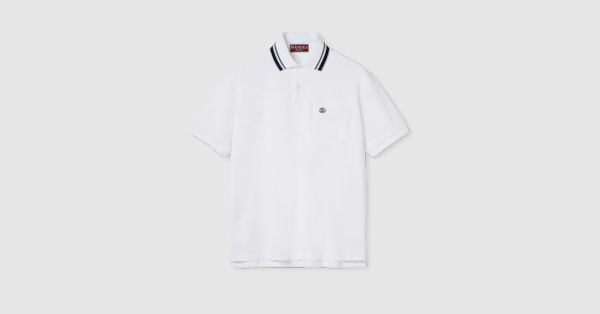 Cotton piquet polo shirt with embroidery in white | GUCCI® US