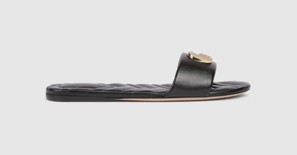 GUCCI - GUCCI レディース Women's slide sandal with Double G in black leather | GUCCI® US