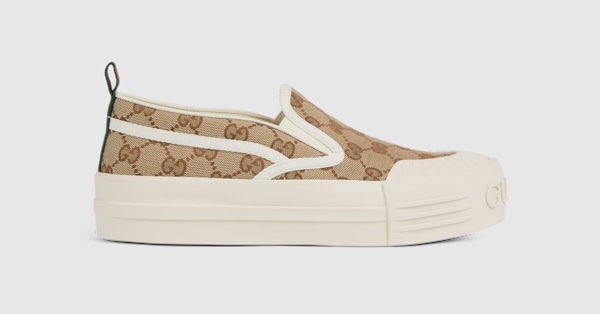 ジュンジーヌ Women's slip-on sneaker in light blue GG denim | GUCCI® US