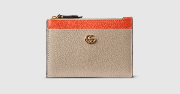 日本限定 ダブルG ジップ キーポーチ ・ベージュ＆オレンジ レザー