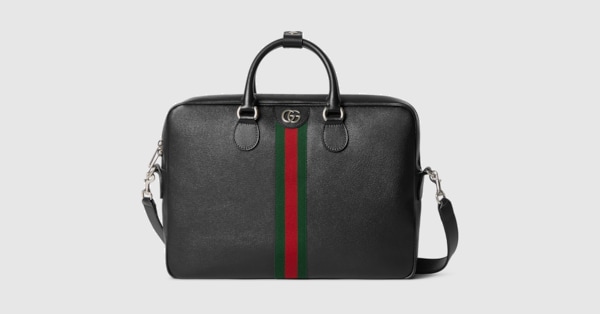 Ophidia large briefcase in black soft leather | GUCCI® US
