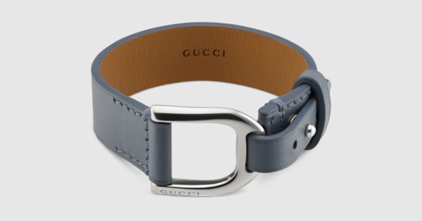Gucci Staffa bracelet in grey leather | GUCCI® US