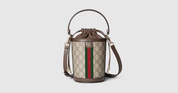 Gucci グッチ オフィディア バケットバッグ ミニ 美品 オフィディア〕ミニ バケットバッグベージュ＆ブラウン GG
