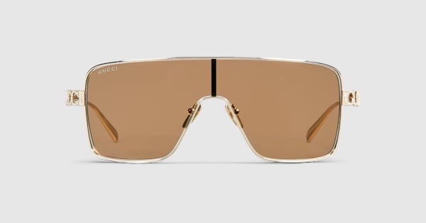Rectangular frame sunglasses in light gold | GUCCI® US