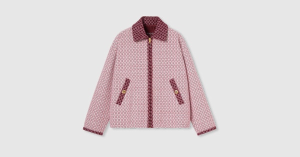 Diamond cotton bouclé zip jacket in pink and burgundy