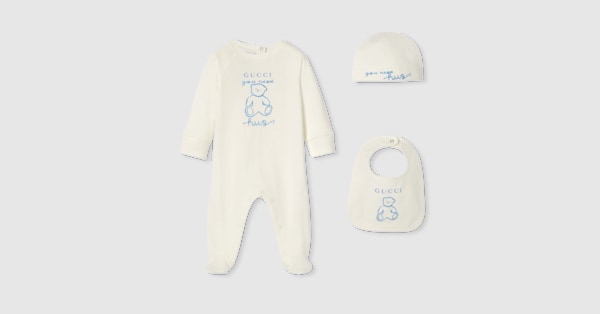 Baby cotton three-piece gift set in white GUCCI® UK