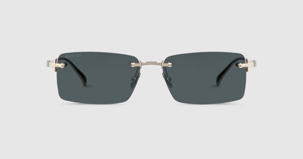 Rectangular frame sunglasses in light gold | GUCCI® US