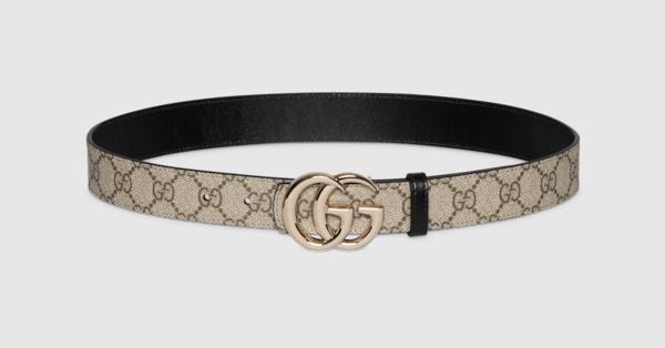 Reversible GG Marmont belt in beige Supreme and black leather